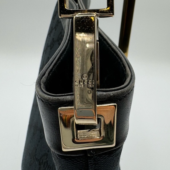 Gucci-Authentic-GG Canvas Shoulder Bag Black Leather - Picture 5 of 15